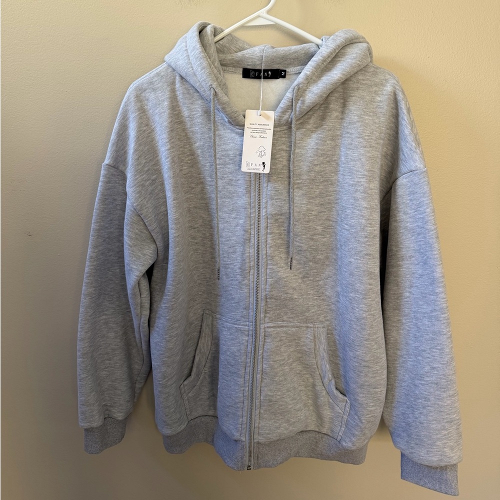 EFAN Women's Gray Zip-Up Drawstring Hoodie Fall Jacket Oversized Sz M - Picture 4 of 11